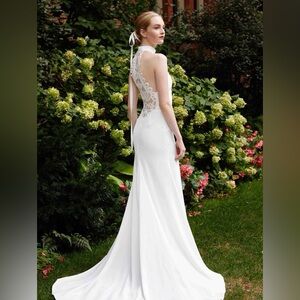 LELA ROSE THE HOLBROOK - SIZE 4 | Halter Neckline, Low Lace Back | Retail $4,295